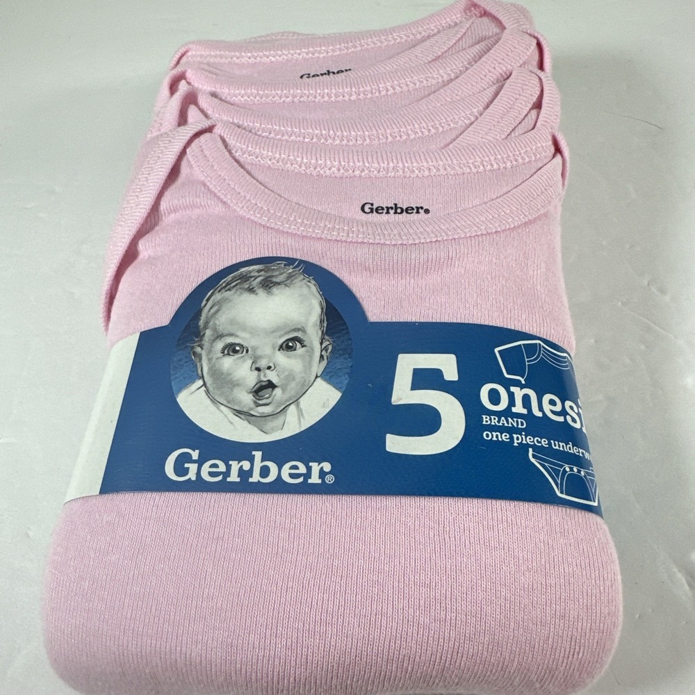 Gerber Onesies Pink Girl Short Sleeve Cotton Snap Closure 12 Month 5 Pack New